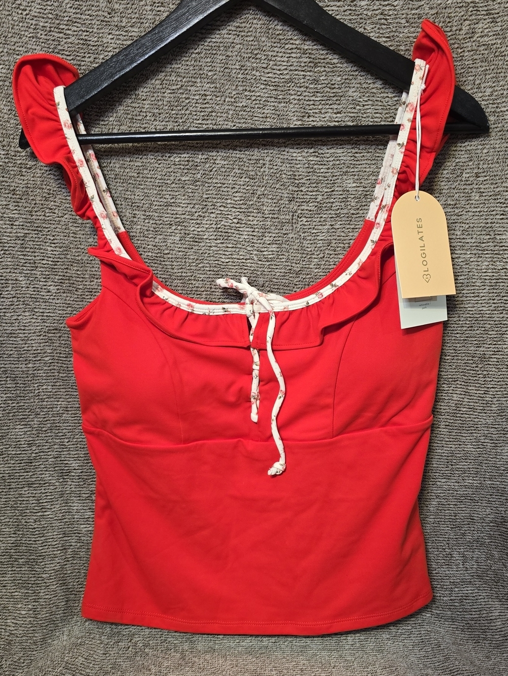 Blogilates Red Ruffle-Trim Tank with Contrast Tie